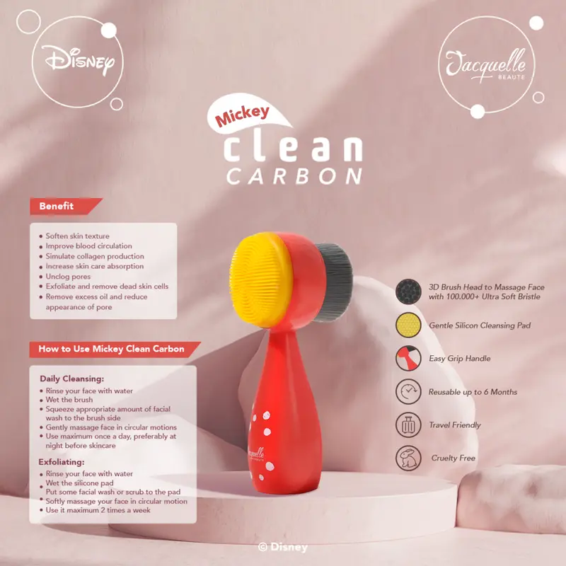 Jacquelle Clean Carbon Facial Brush - Disney Mickey Mouse Edition & Clean Pink - Pembersih Wajah 2