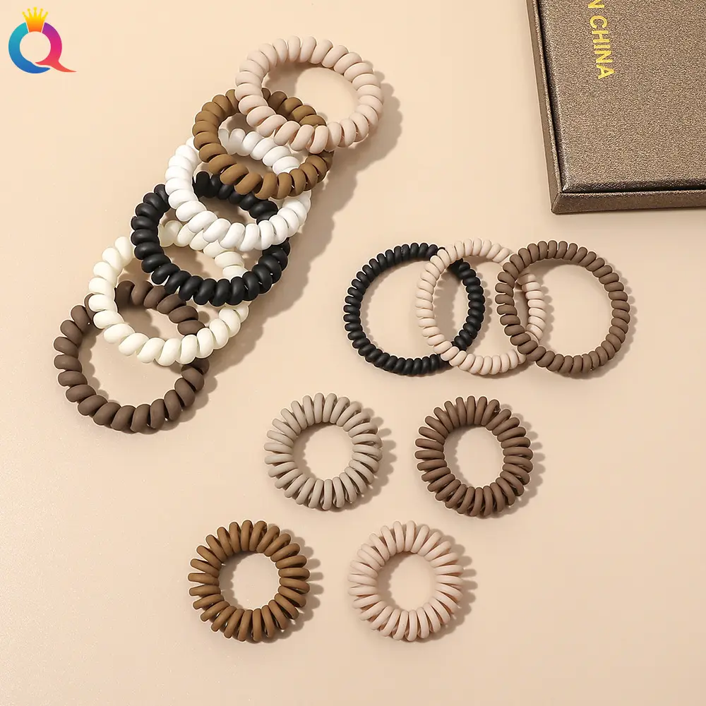 New Qiyue Korean Style High Elasticity New Brown Frosted Phone Line Hair Ring Simple All-Match Hair Rope Hairware