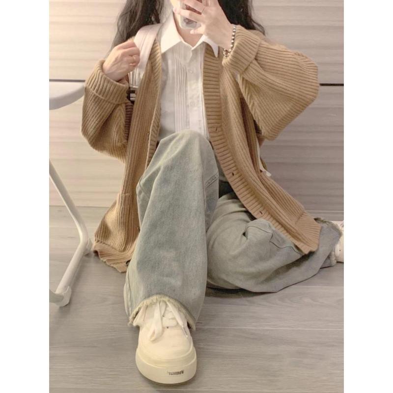 Áo Cardigan Dệt Kim, Phong Cách Thường Ngày Sớm, Áo Khoác Len Cổ Điển Phong Cách Nhật Bản, Dành Cho Nữ, Hàng Mới Về, Dáng Rộng Vừa Vặn, Áo Cardigan Dệt Kim Phổ Biến Women Top 2