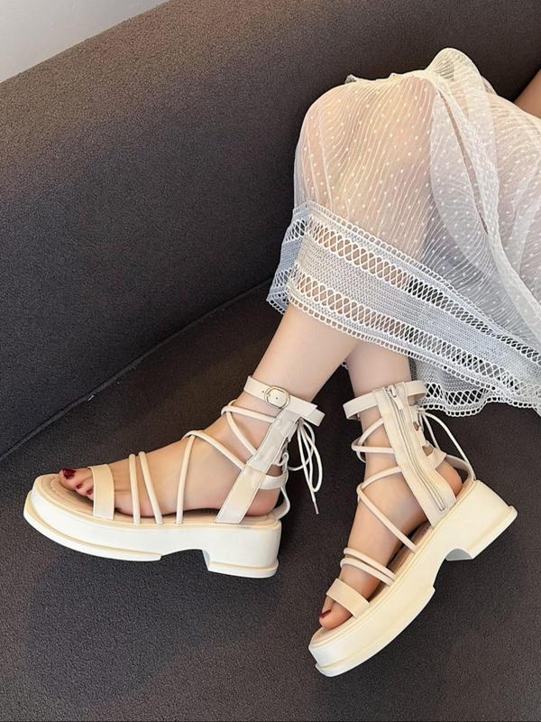 Women's Fashionable Solid Color Side Zipper Sandals, Casual Versatile Platform Sandals for Summer, Lightweight Breathable Comfortable Shoes for Daily Wear, Girl 6