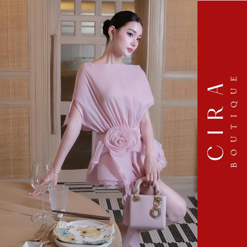 Đầm Trễ Vai Hở Lưng Đính Hoa Eo Cira Boutique D1007 - Đầm Đi Tiệc Sang Trọng - Màu Hồng/Nude - Đủ size S/M/L váy  tiệc Nữ Women Dress