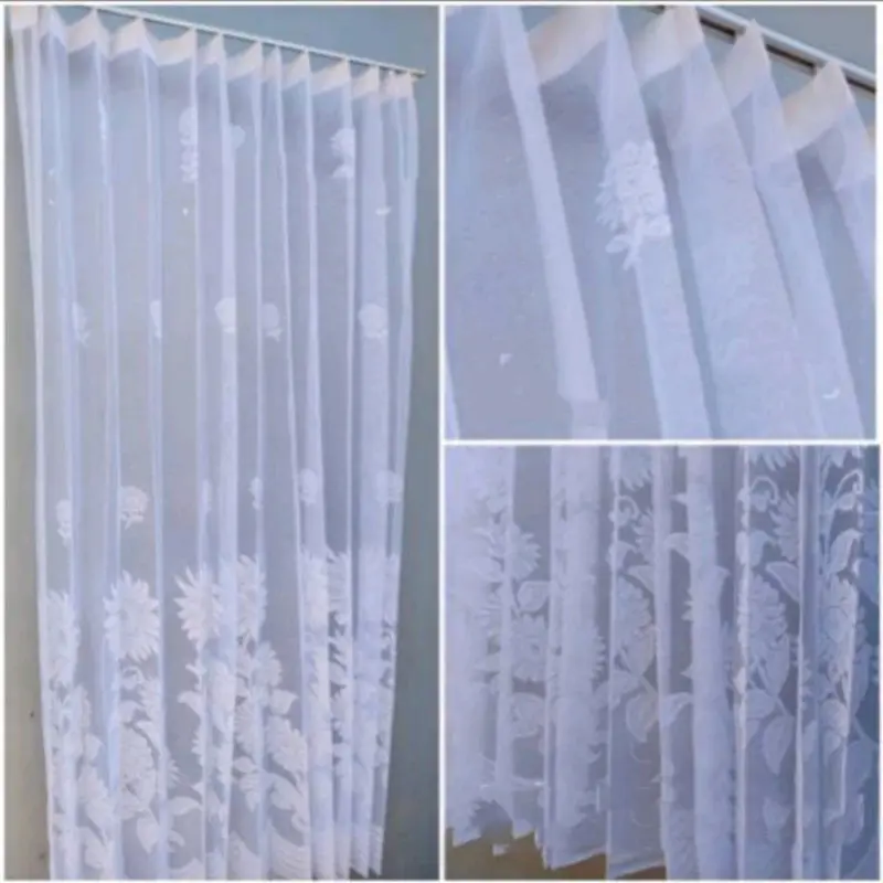 Gorden Vitrase polos cantol plisket Ukuran 200 x 200 jendela Kamar Murah bunga putih vitrase  gorden tebal Curtain 0
