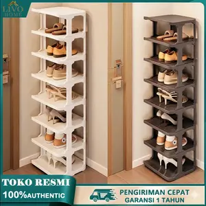 Rak sepatu anti jatuh empat palang populer dari Livohome terbuat dari bahan PP berkualitas tinggi, hemat tempat, memiliki desain sederhana