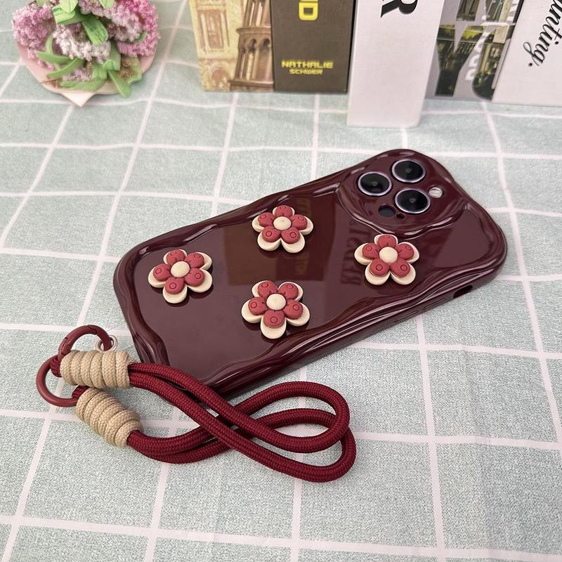 Product Introduction of 3D Flower Pattern Phone Case with Lanyard, Decorative Phone Protector Cover, Phone Accessories Compatible with iPhone 16 15 14 13 12 11 XS Max Series 5