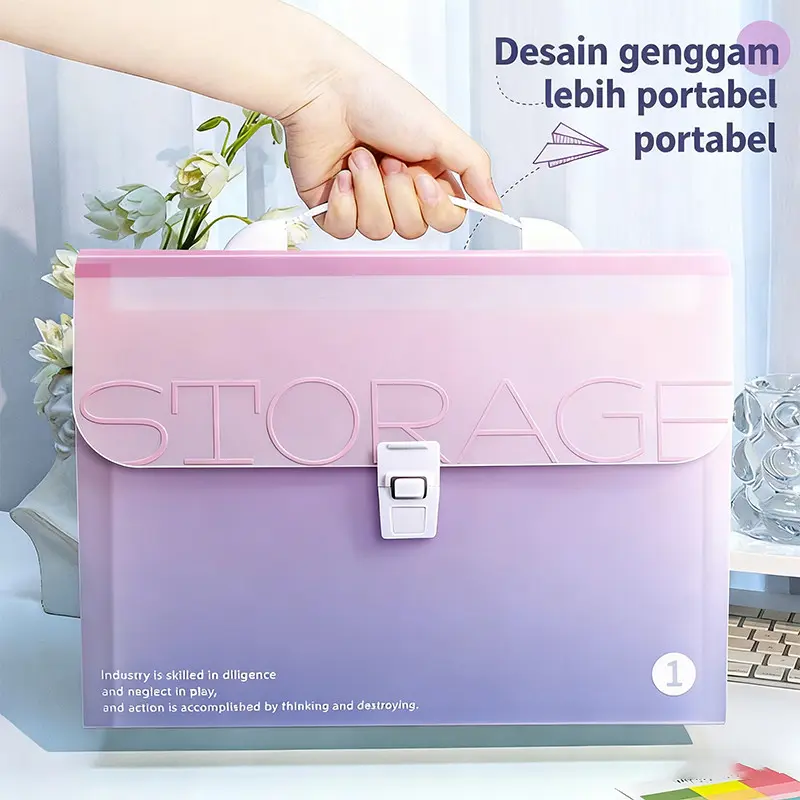 READY-Gradasi File Folder Document Bag Tas Dokumen File A4 Ukuran Folio Tas Berkas Dokumen Map Folder Bag 13 Sekat