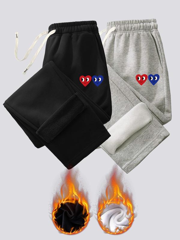 Men's Heart Print Pocket Drawstring Waist Sweatpants, Regular Fit Straight Leg Pants for Spring & Fall, Drippy Outfits, Men's Trousers for Summer Daily Wear, Pants for Men, Going Out Outfit, Casual Menswear Valentine's Day, gift, Work Trousers Men 7