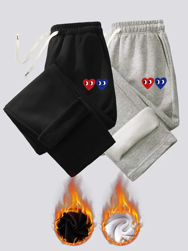 Men's Heart Print Pocket Drawstring Waist Sweatpants, Regular Fit Straight Leg Pants for Spring & Fall, Drippy Outfits, Men's Trousers for Summer Daily Wear, Pants for Men, Going Out Outfit, Casual Menswear Valentine's Day, gift, Work Trousers Men 7