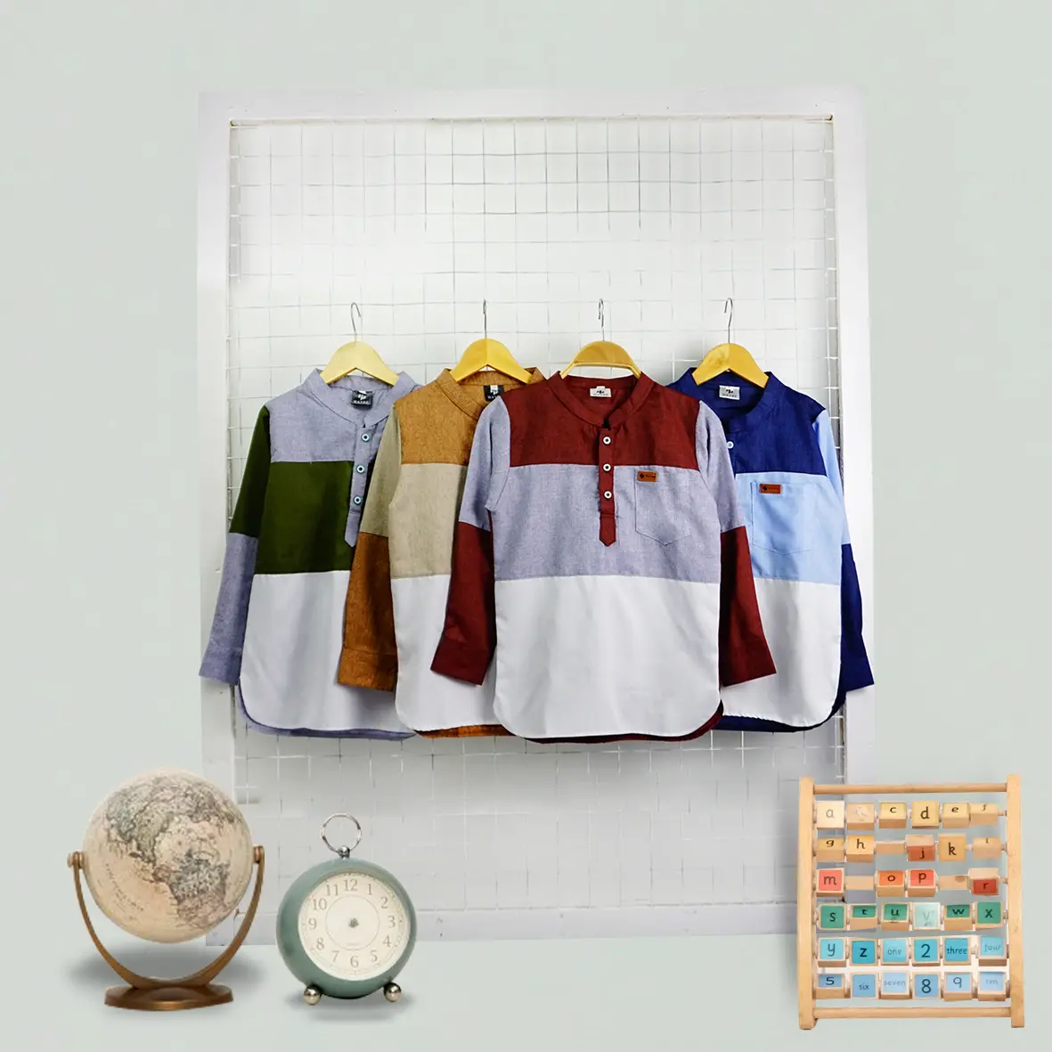 baju kemeja koko anak lengan panjang untuk usia 8-14 tahun by lockakids Polos