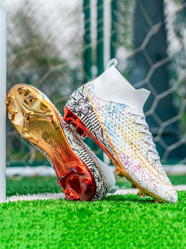 Men's Lace Up High Top Football Shoes, Breathable Comfortable Soccer Shoes, Professional Football Cleats, Anti-slip AG Spikes Football Shoes for All Seasons 2