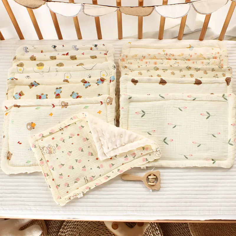Baby Pillow with Bean Velvet and Cotton Moisture Absorbing and Breathable Newborn Baby 0-12 Months Four Seasons Gauze Soothing Pillow