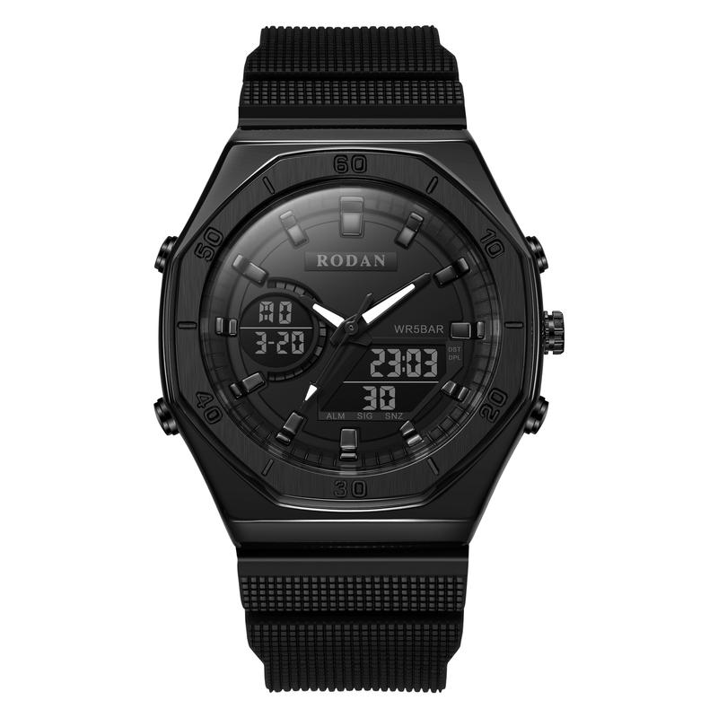 RODAN 8003 JAM TANGAN OLAHRAGA WATER RESISTANT 3 ATM FREE BOX Besi Rubber Kaca Pria Stainless Stopwatch 3