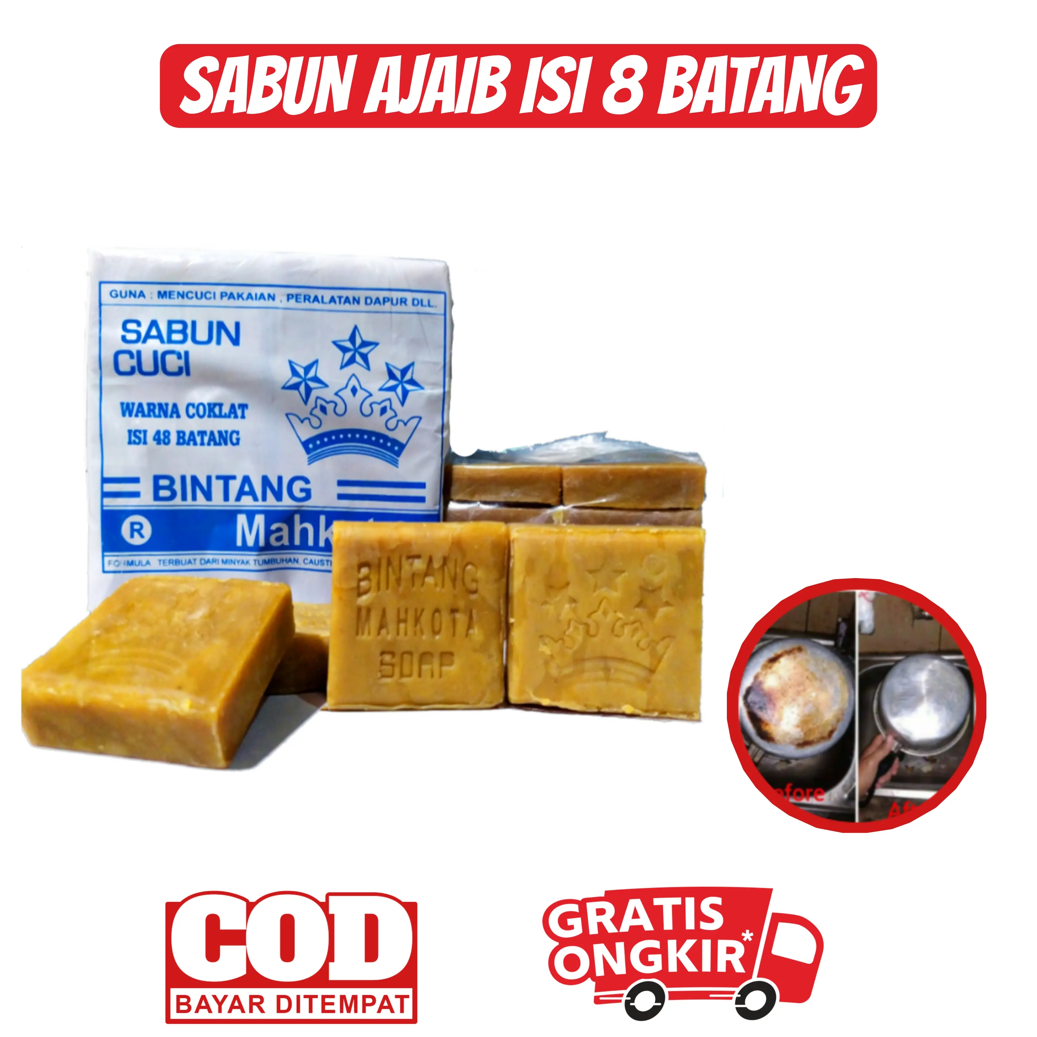 Sabun Ajaib Bintang Mahkota 1 pack isi 8pcs menghilangkan kotoran di pakaian sepatu sprei bantal handuk tas multiguna Anti bakteri Hijau Minyak
