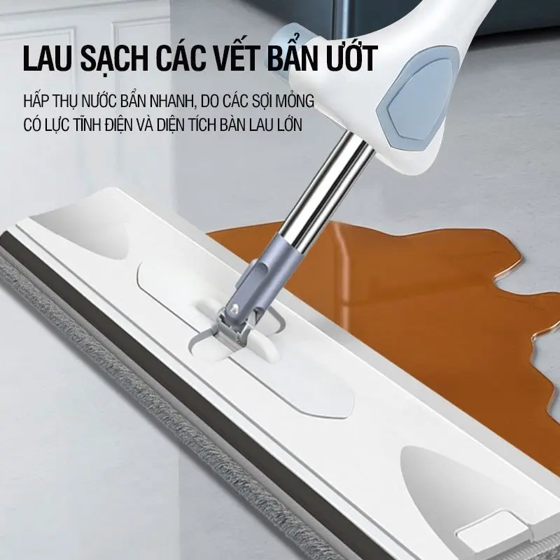 Cây Lau Nhà Tự Vắt Bàn Lau Lớn 42cm, Con Lăn Trợ Lực, Thanh Thép Không Gỉ, Khớp Xoay 360 Độ, Kèm 2 Bông Lau Làm Sạch Vượt Trội Lau Sàn sợi tổng hợp có thể xoay câylaunhà bl 3