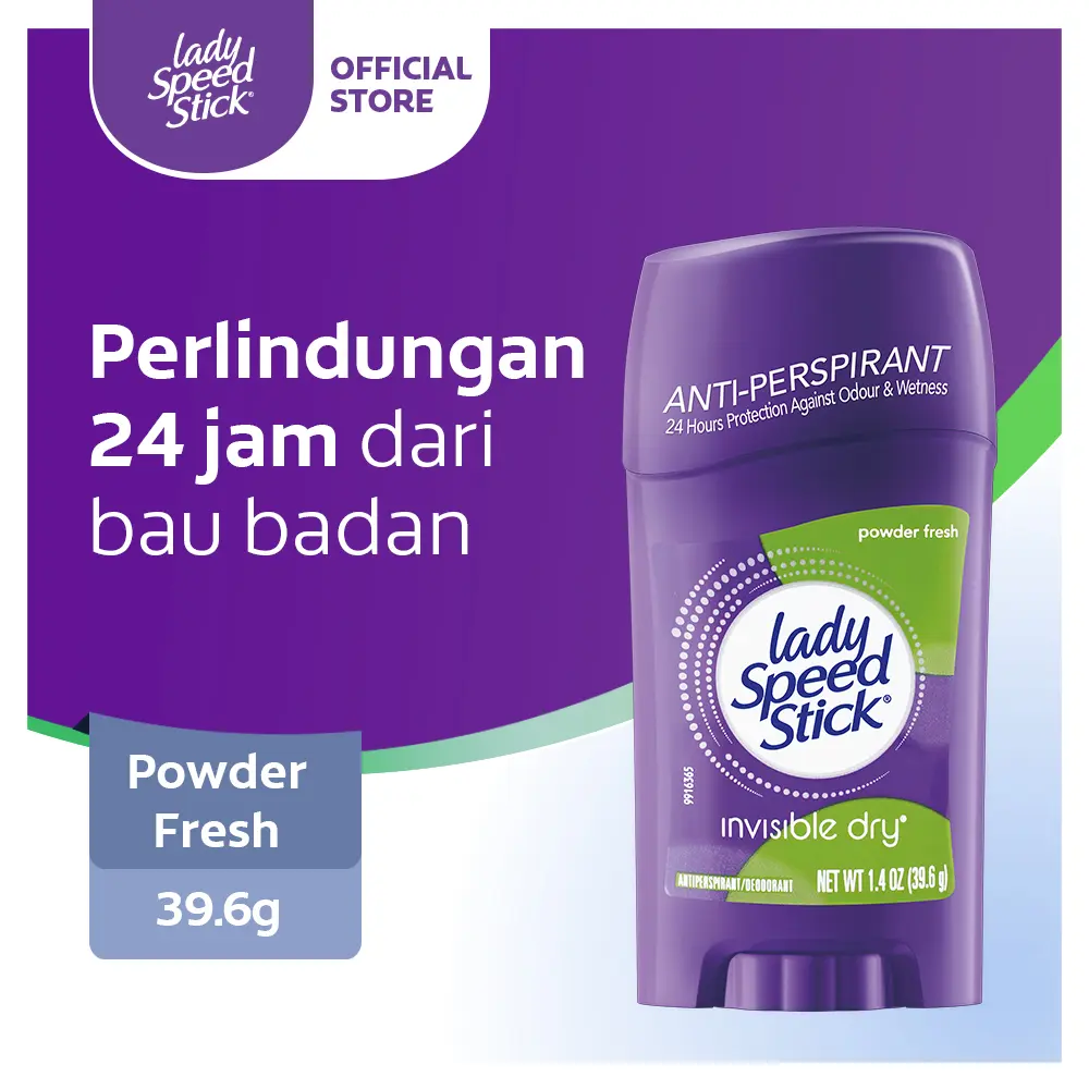 Lady Speed Stick Powder Fresh 39.6gr Deodorant Melindungi Dari Bau Badan, Mengurangi Bau Keringat, Perlindungan 48 Jam Dari Bau Badan, Perawatan Badan