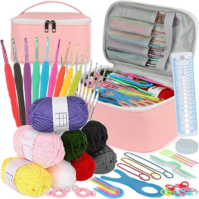 Crochet Set for Beginners, 1 Set DIY Crochet Supplies, Adults Crochet Yarn Sweater Needles Knitting Accessories, Handmade Art Tool Bag