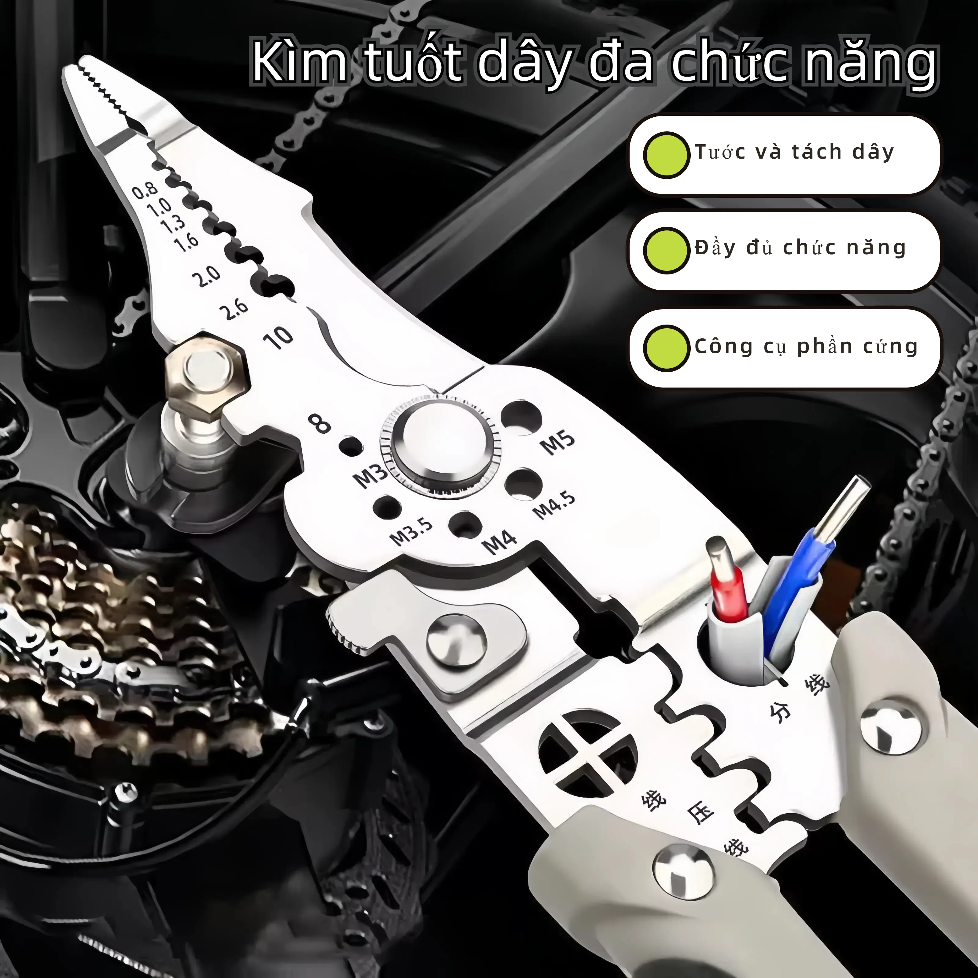 Kìm tuốt dây, kìm điện chuyên nghiệp đa chức năng, kìm cắt dây, thích hợp cho cờ lê, kéo và máy ép, dụng cụ cắt. Dụng cụ sửa chữa. Dụng cụ phần cứng bấm cốt