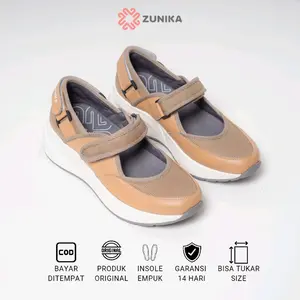 Zunika Yumna Mocca Sepatu Slip On Wanita Cewek Perempuan Premium Korea Korean Style dengan Tali Perekat Original Shoes Sneakers Sendal