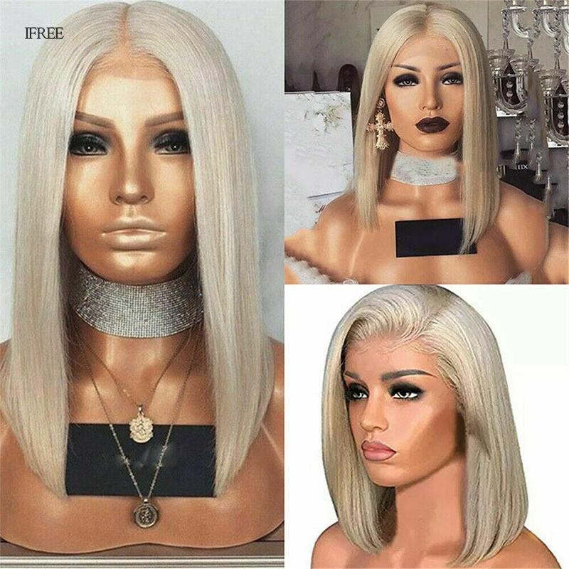 Women Short Bob Wig Front Lace Blonde Straight Artifical Hair Full Wig 2
