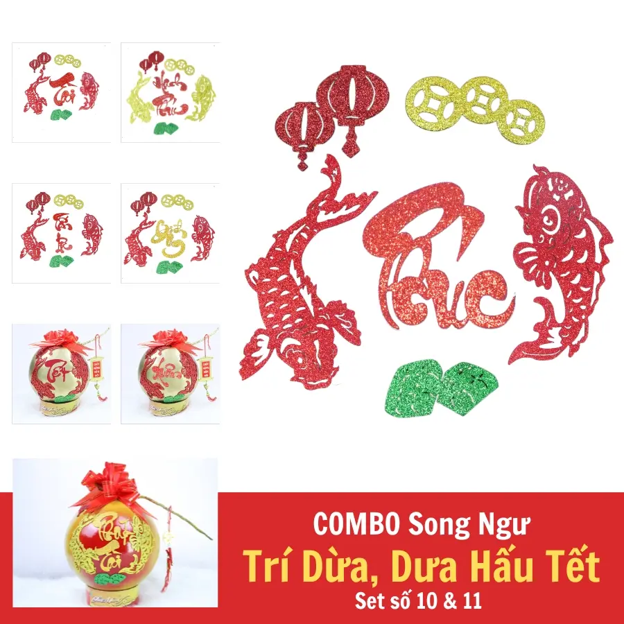 [26] Combo set số 10,11 Song  Ngư và phụ kiện kim tuyến dán Dừa