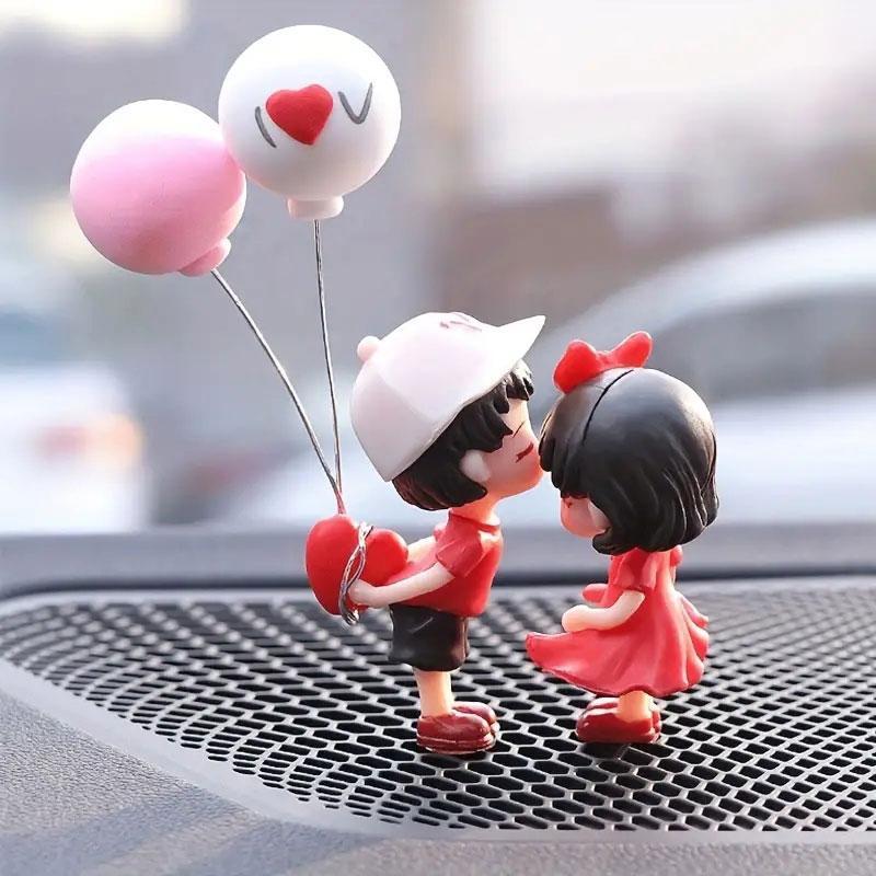 Cartoon Couple Design Car Decoration, Cute Balloon Couple Car Ornament with 4 Sticker, Car Dashboard Ornaments, Car Interior Accessories for Women & Girls 7