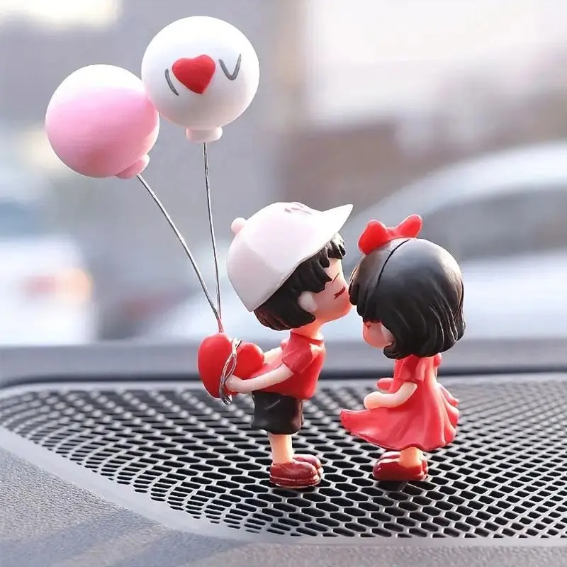 Cartoon Couple Design Car Decoration, Cute Balloon Couple Car Ornament with 4 Sticker, Car Dashboard Ornaments, Car Interior Accessories for Women & Girls 6