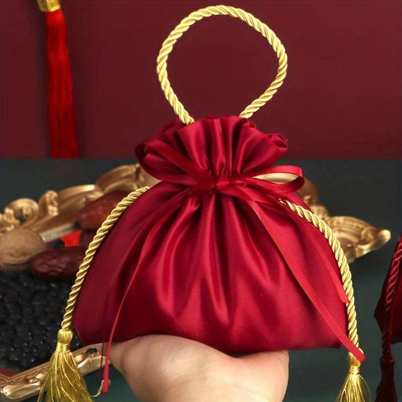 Drawstring Package Bag Velvet Drawstring Candy Bag Non-woven Fabrics With Drawstring and Tassels Flannel Gift Bag Wine Red Exquisite Chinese Traditional Wedding Gift Bag Wedding 5