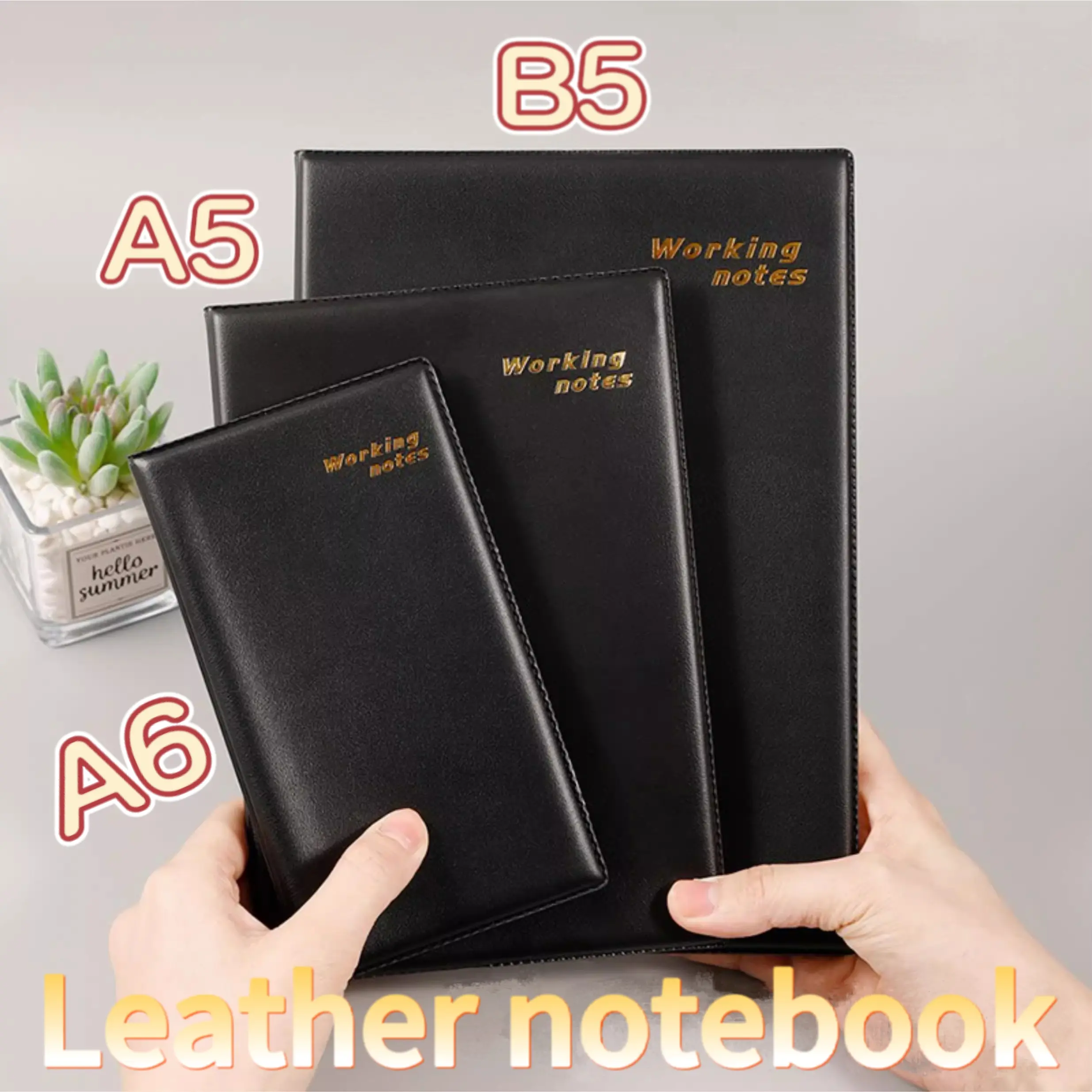 A6 A5 B5 Notepad Black Simple Office Notepad Leather Black Take Business Meeting Notebook Stationery