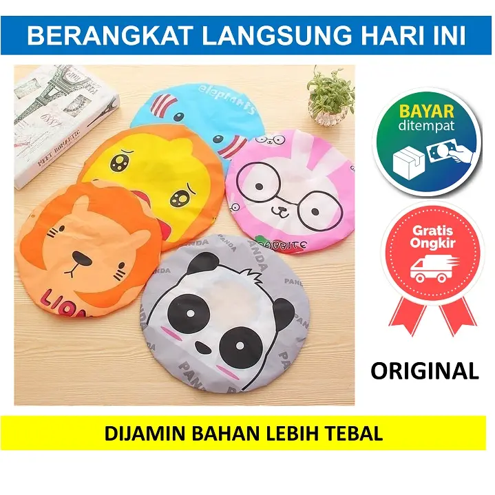 Shower Cap Karakter Penutup Rambut Kepala Topi Mandi Lucu Waterproof Keramas Shower Pelindung Perlengkapan