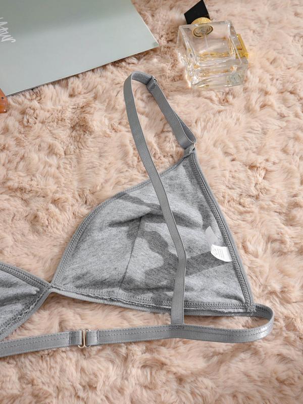 Women's Plain Ribbed Wireless Triangle Bra, Elegant Adjustable Spaghetti Strap Push Up Lingerie Top, Soft Comfortable Lingerie for All Seasons, Bra Pack 3