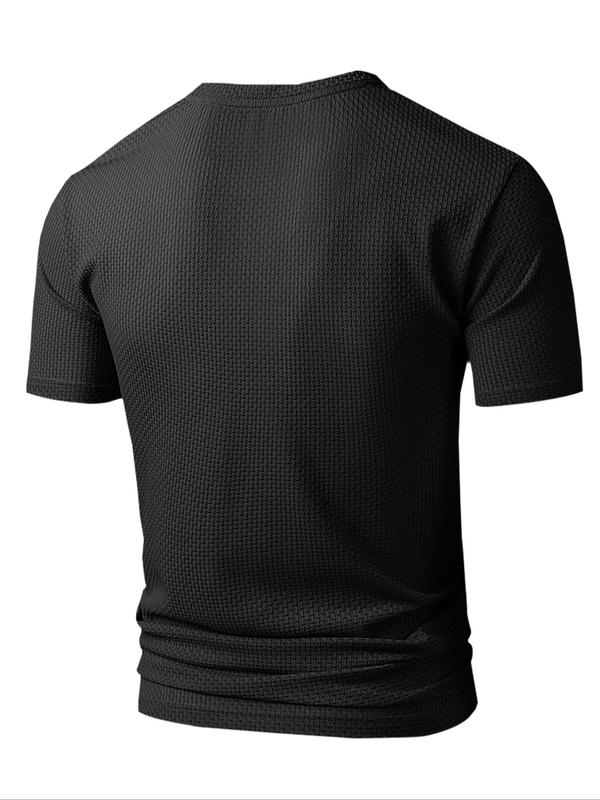 Men's Regular Fit Solid Jacquard Short Sleeve Tee, Casual Comfy Breathable T-shirt for Summer, Men's Top for Daily Wear 7