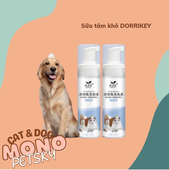 Sữa tắm khô cho chó mèo DorriKey an toàn, khử khuẩn, không cần Rửa Lại 200ml xịt  tạo sữa  tắm  cho  cún