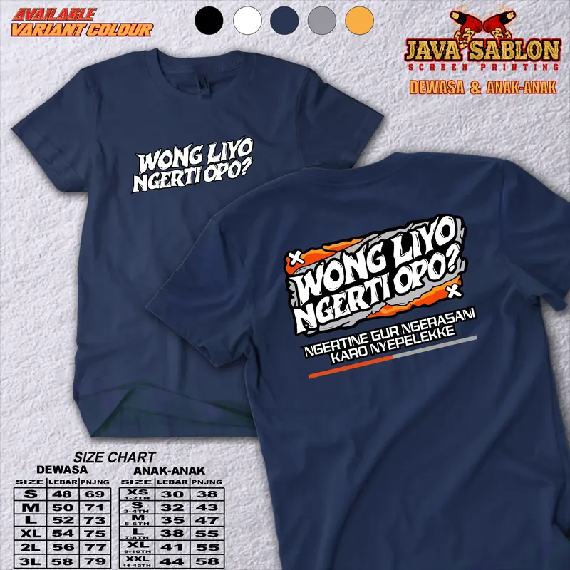 KAOS DISTRO ANAK ANAK DAN DEWASA KATA-KATA WONG LIO NGERTI OPO MERCHANDISE KATUN COMBED KEREN UNISEX Baju Fashion 0