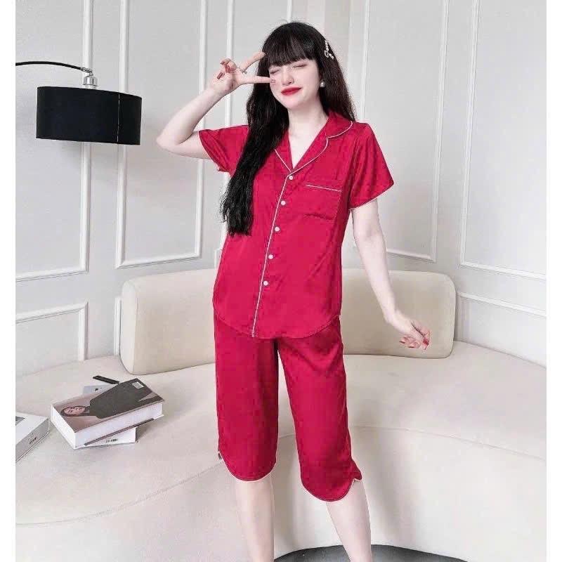 Bộ lửng Latin màu trơn 40/75kg viền tay ngắn, cổ truyền thống.Bộ mặc nhà thoáng mát nữ  Women 0