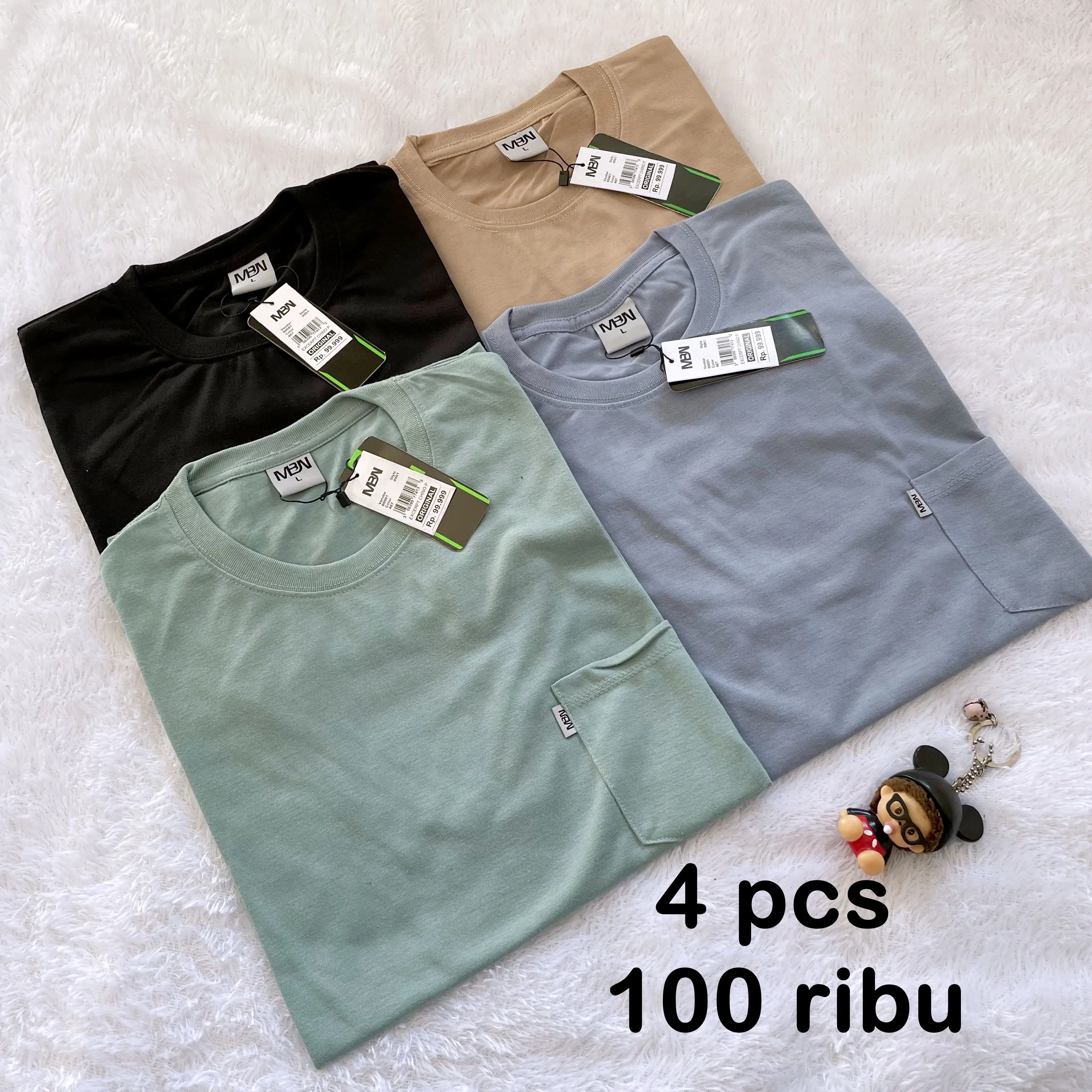MBN Baju Kaos Pocket 4 pcs 100 Ribu Kaos Polos Harian Tebal 24s Pria & Wanita