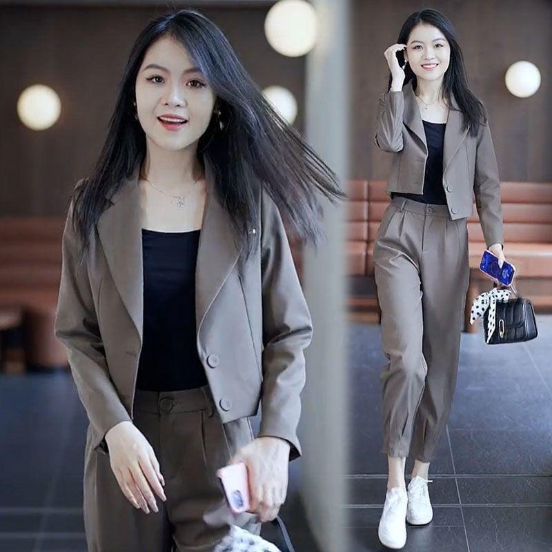 Product Introduction of Đơn / Bộ Đồ Phong Cách Phương Tây Bộ Đồ Lô Hàng Ngắn Phù Hợp Với Phụ Nữ Thời Trang Nhỏ Mới Bộ Đồ Nhỏ Quần Harem Bộ Hai Mảnh Women Áo 8