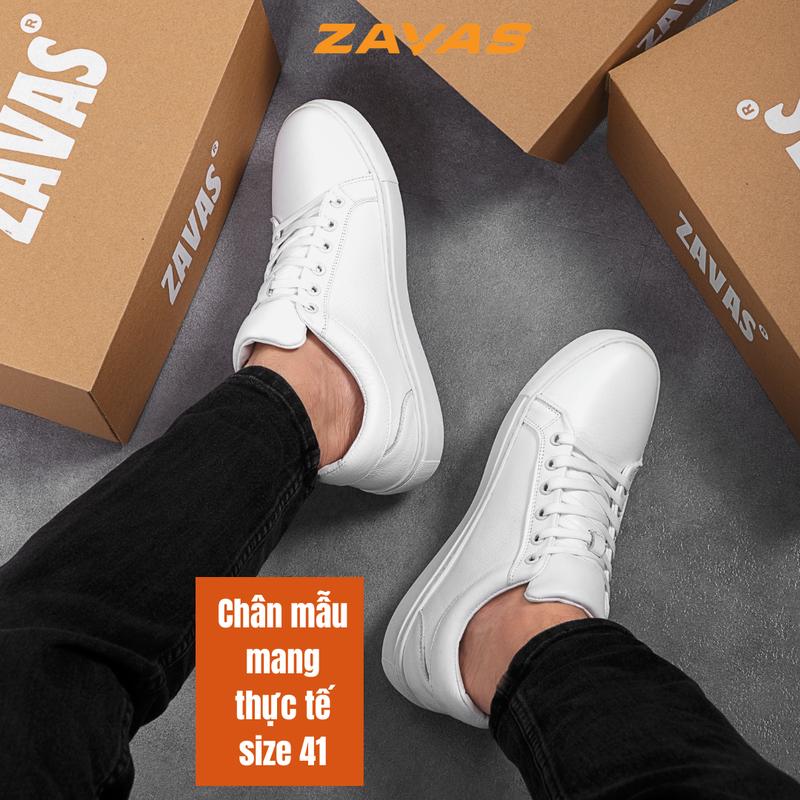 Product Introduction of Giày sneaker nam ZAVAS full trắng da thật không bong tróc form giày gọn thời trang - Z68 Shoes Đế Bằng 9