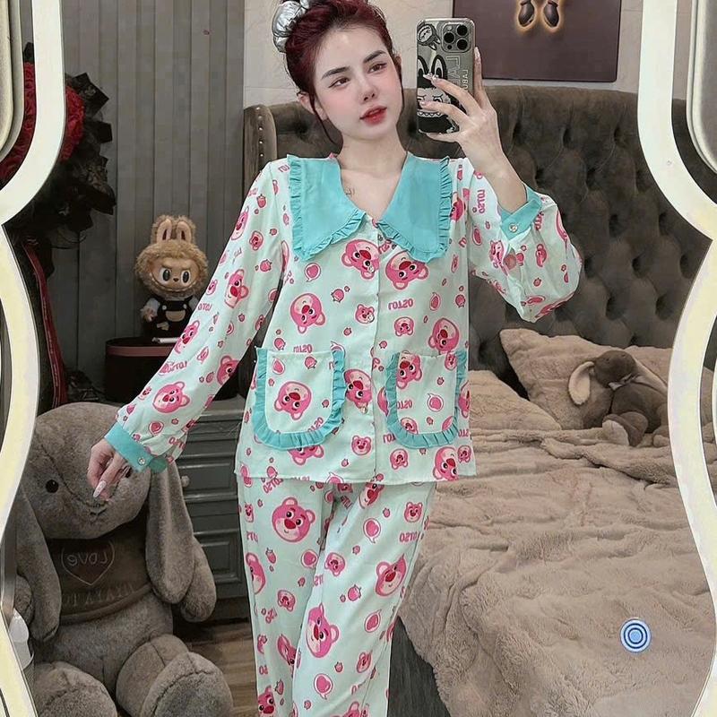 Đồ bộ pijama nữ tay dài lụa mango phối túi nhiều mẫu, thiết kế mới dễ thương, đồ bộ nữ mặc nhà thoải mái, pijama nữ lụa mịn mát, size dưới 60kg, đồ bộ pizama tay dài Yuri Phương Shop 3