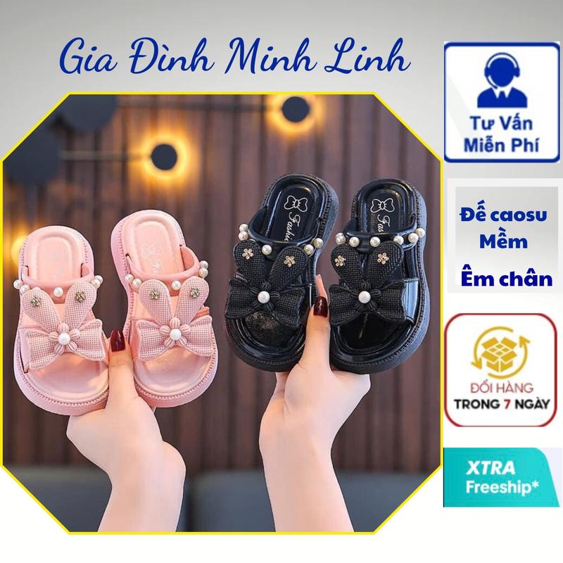 Dép Lê Bé Gái Nơ Gắn Ngọc Trai Dép Đi Biển Chống Trơn size 25 đến 36 : ML 5