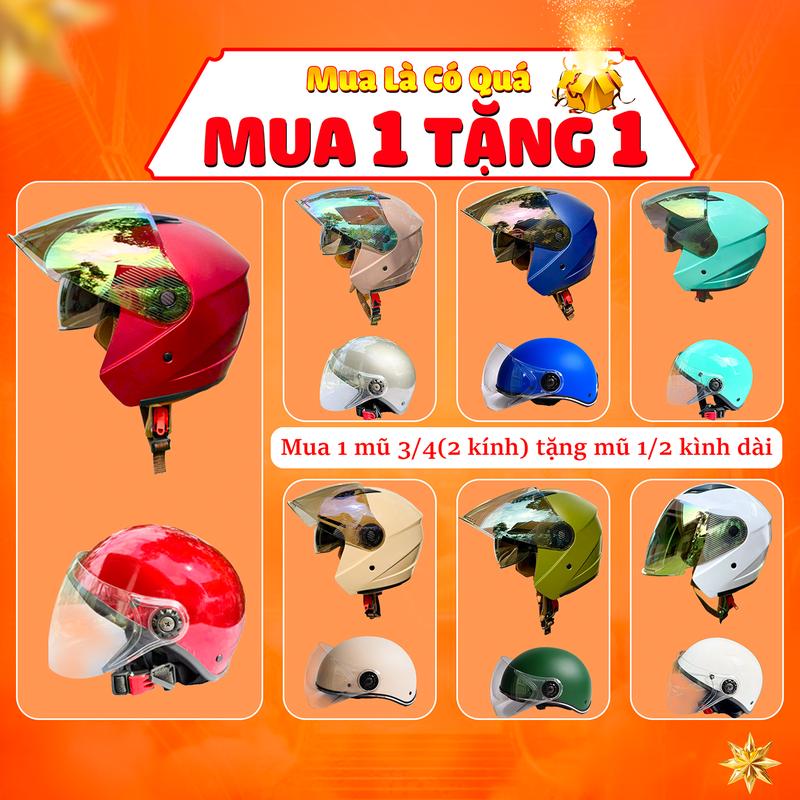 [Mua 1 + Tặng 1 mũ 1/2 có kính] Mũ bảo hiểm 3/4 kính âm (2 kính) Thời trang An Toàn Cao Cấp
