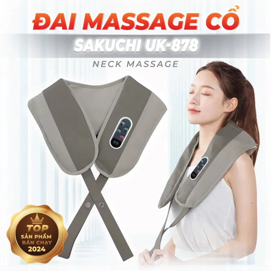 Đai Massage Cổ Vai Gáy Sakuchi Uk-878, Điều Chỉnh Được Cường Độ Massage Rung Nhẹ Nhàng Hoặc Mạnh Mẽ, Kích Thước Nhỏ Gọn, Nhẹ, Dễ Dàng Mang Theo Bất Cứ Đâu Mà Bạn Muốn, Kiểu Dáng Đẹp Mắt, Màu Sắc Nhẹ Nhàng, Đơn Giản Mà Sang Trọng Máy Massage