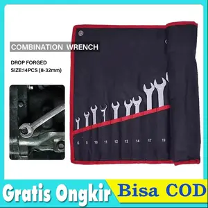 Tas Roll Up Penyimpanan Kunci Pas Ring 14 in 1 - 14 Saku Bahan Kanvas Tahan Lama Untuk Perkakas Bengkel & DIY