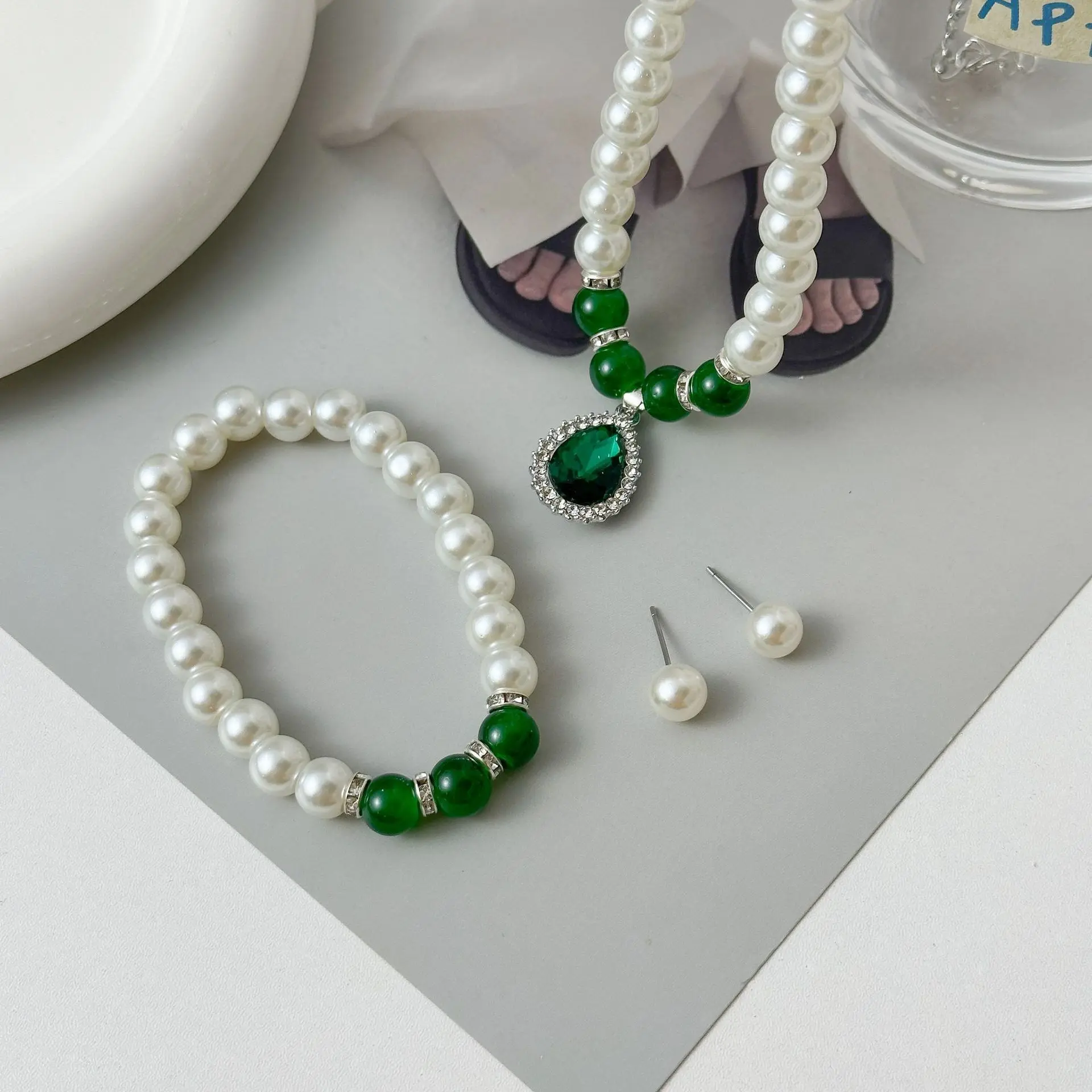 Bộ trang sức ba mảnh, bao gồm hoa tai, vòng cổ và vòng tay, quà tặng cho mẹ, Vòng Cổ ngọc trai, thích hợp cho ngày của mẹ và quà sinh nhật, phụ kiện tiệc