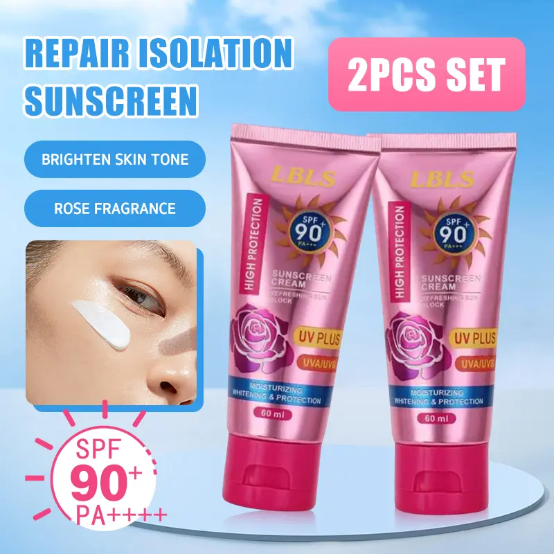 【BUY 1 TAKE 1】High Protection UV Sunscreen Cream SPF 90++ Brighten Sunblock Lotion Moisture Hydrating 60ml & SADOER Isolation Cream Non-greasy Effective Concealer Facial Waterproof