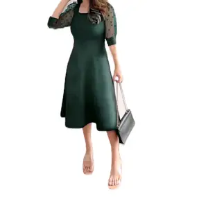 Dress scuba tina lengan tile fashion kekinian dress scuba tile Polos Wanita Casual