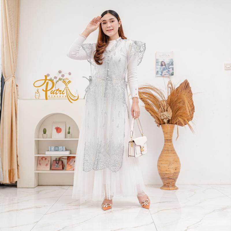Kamila Outer Brokat Kondangan Lebaran 2025 Brukat Tunic Kekinian Bunga Premium Kancing Depan Mewah 4