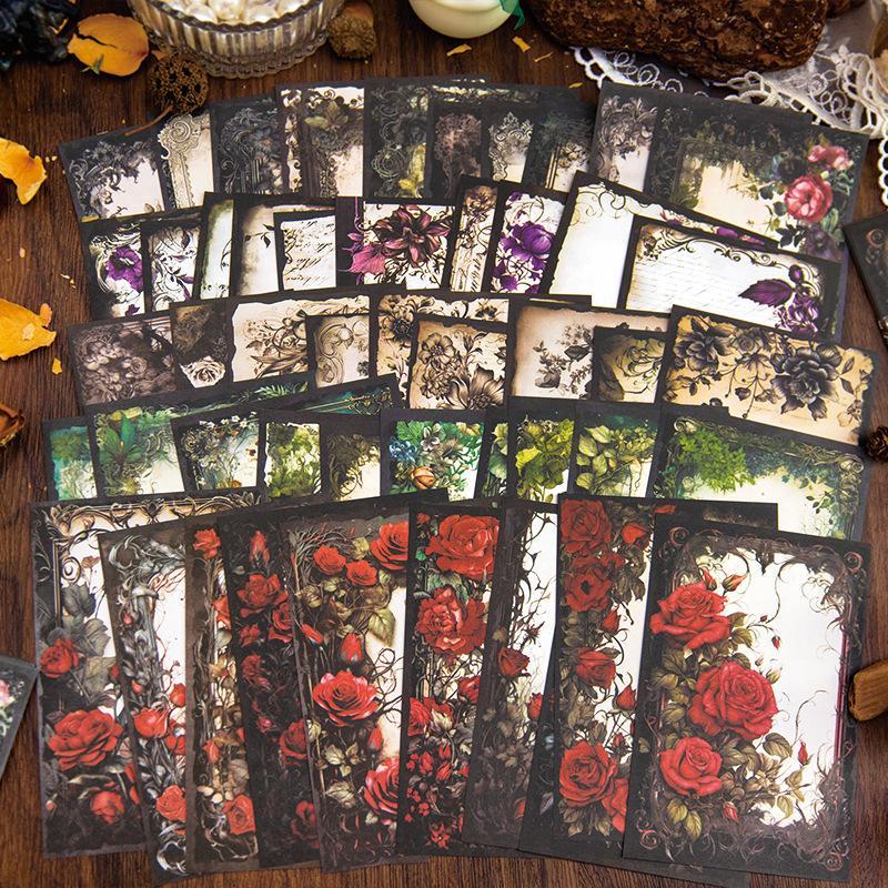 Product Introduction of Vintage Flower Pattern Non-stick Material Paper, 150pcs/set Scrapbooking & Stamping DIY Material Decorative Background Paper, Office Accessories 0