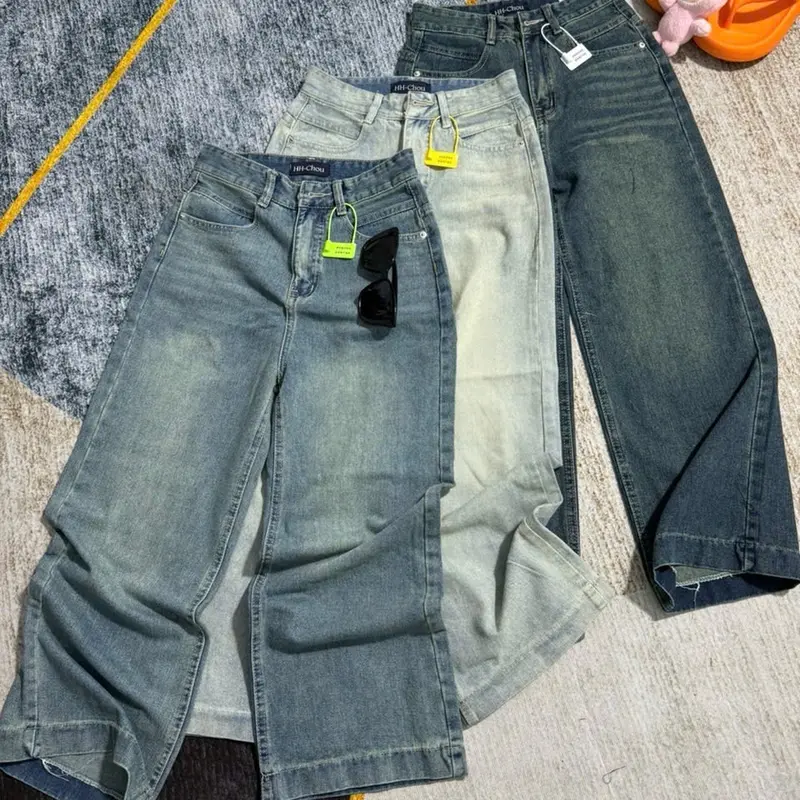(S-2Xl )HHCHOU Quần Jeans Ống Suông Đứng Bản Lai To Chất Vải QC Mềm H332 Women Pants Kem 8