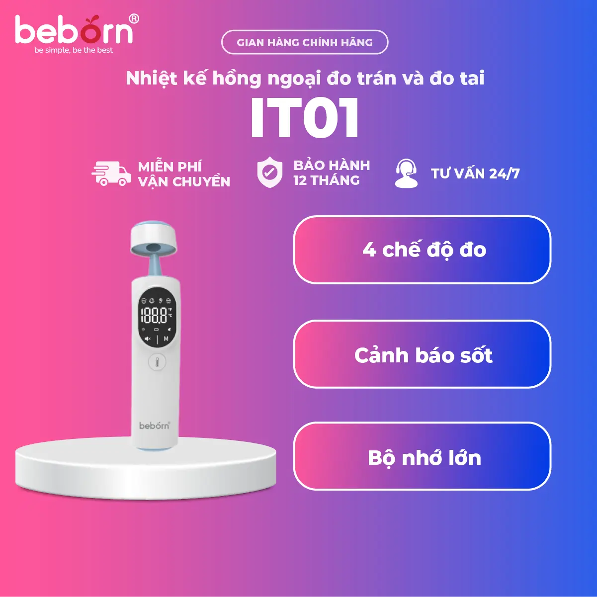 [ BEBORN ] Nhiệt kế hồng ngoại đo trán và đo tai IT01# - AOJ-20F