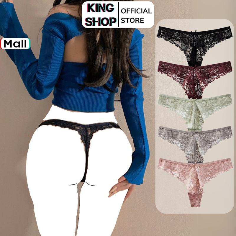 Quần lót nữ lọt khe ren hoa đính nơ gợi cảm KING SHOP L6551 Women Sexy Bra Màu Đen