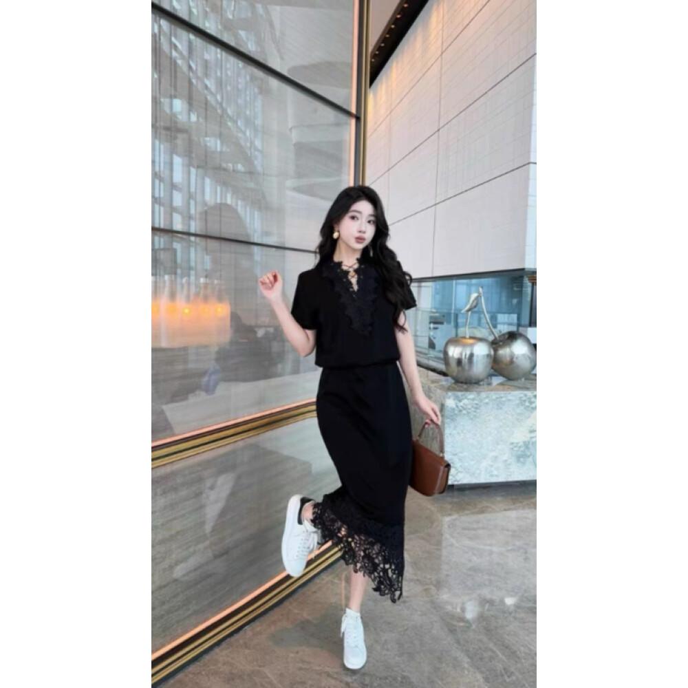 FADFAD Setelan Midi Hitam Elegan Wanita Modern dengan Detail Feminin dan Desain Chic untuk Tampilan Casual